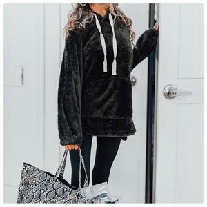 #34 Boho Comfy and Cozy Fuzzy Pull over hooded sweater with pockets